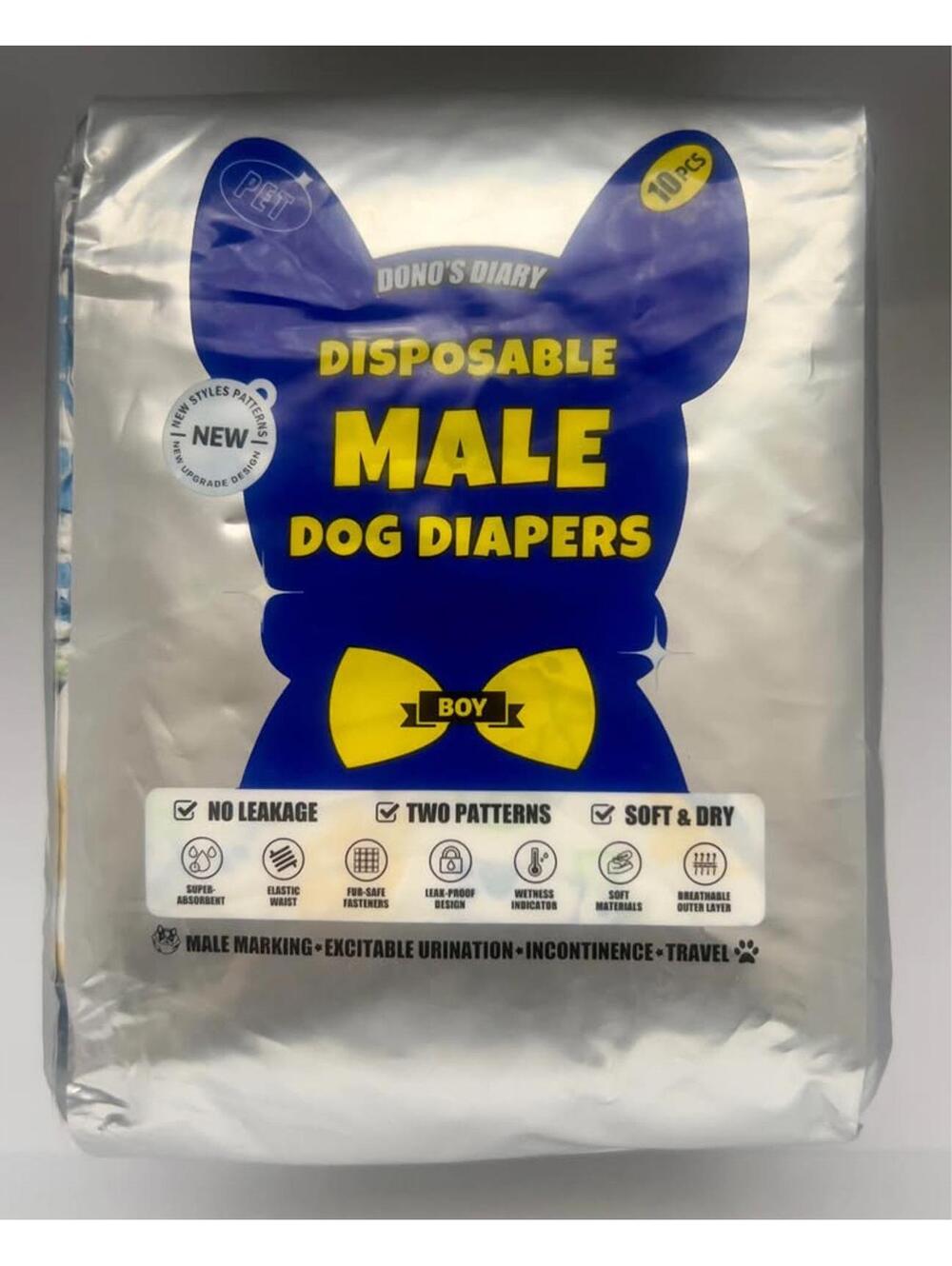 Dono Disposable Male Dog Diapers | Medium, Waist 18-25" | 10 Count